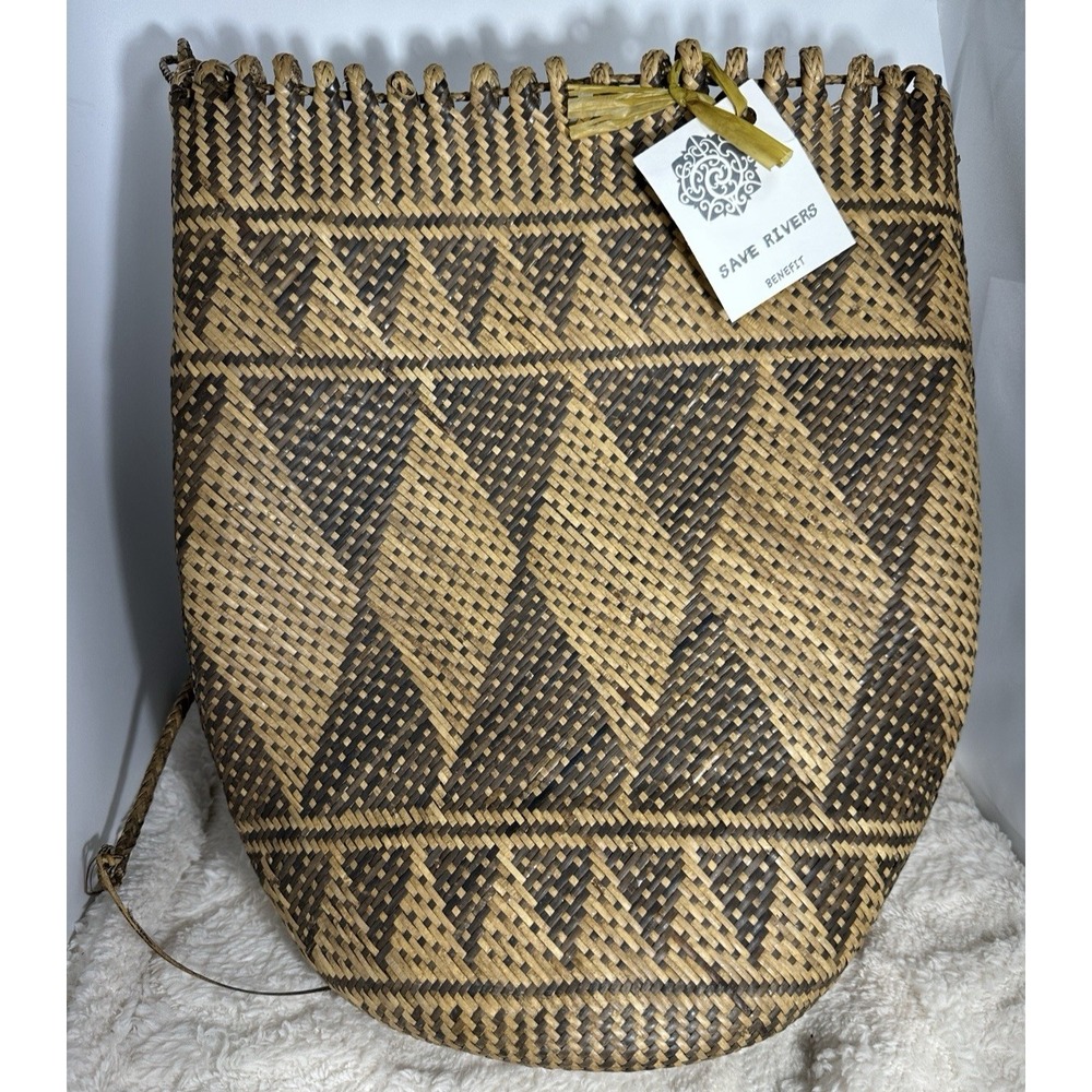 Borneo Bags Handwoven Rattan Ajat Traditional Tribal Basket Backpack NWT